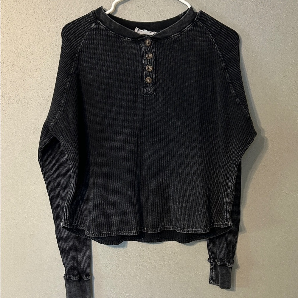 Double Zero Charcoal Button-Up Top
